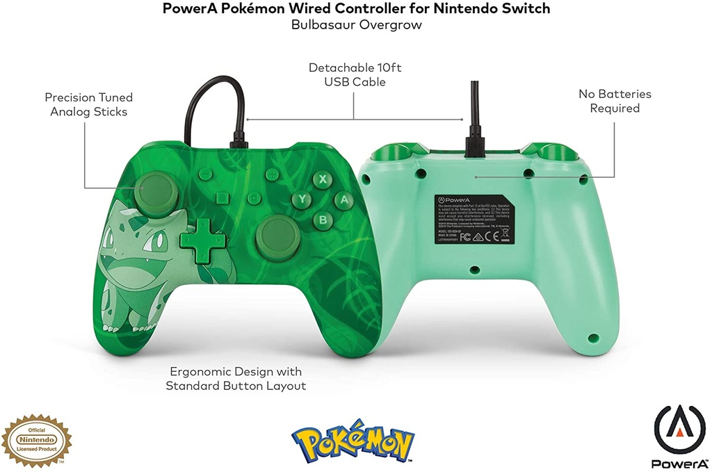 PowerA Pokémon Enhanced Wired Controller for Nintendo Switch – Overgrow Bulbasaur