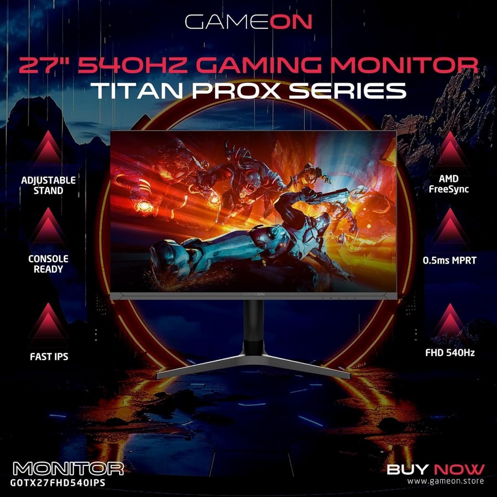Gameon Titan Pro X Series 27" FHD IPS 540Hz 0.5ms Adustable Stand, HDMI 2.1 With AMD FreeSync Gaming Monitor - Black