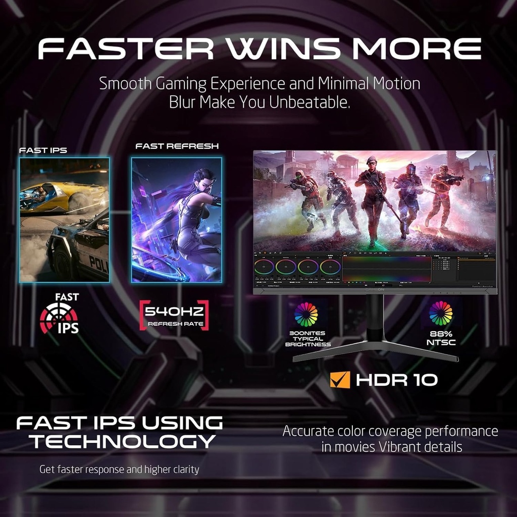 Gameon Titan Pro X Series 27" FHD IPS 540Hz 0.5ms Adustable Stand, HDMI 2.1 With AMD FreeSync Gaming Monitor - Black