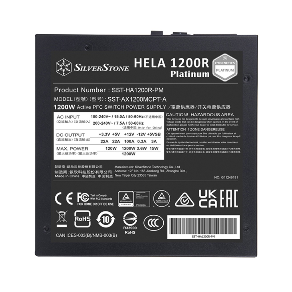 Silver Stone Hela Series 1200R Cybenetics Platinum Fully Modular ATX 1200W Power Supply