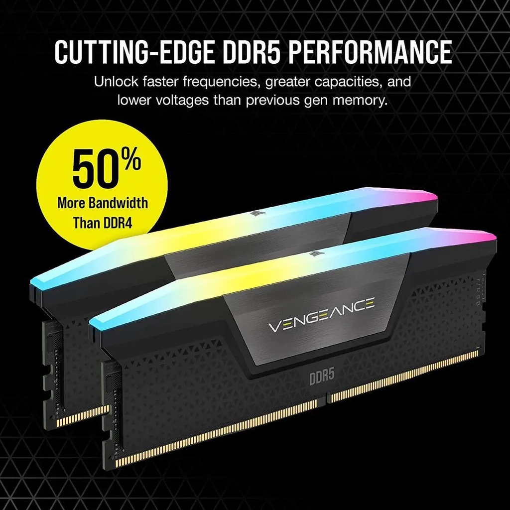Corsair Vengeance RGB 32GB (2x16GB) DDR5 6000MHz C36 Memory Kit -Black