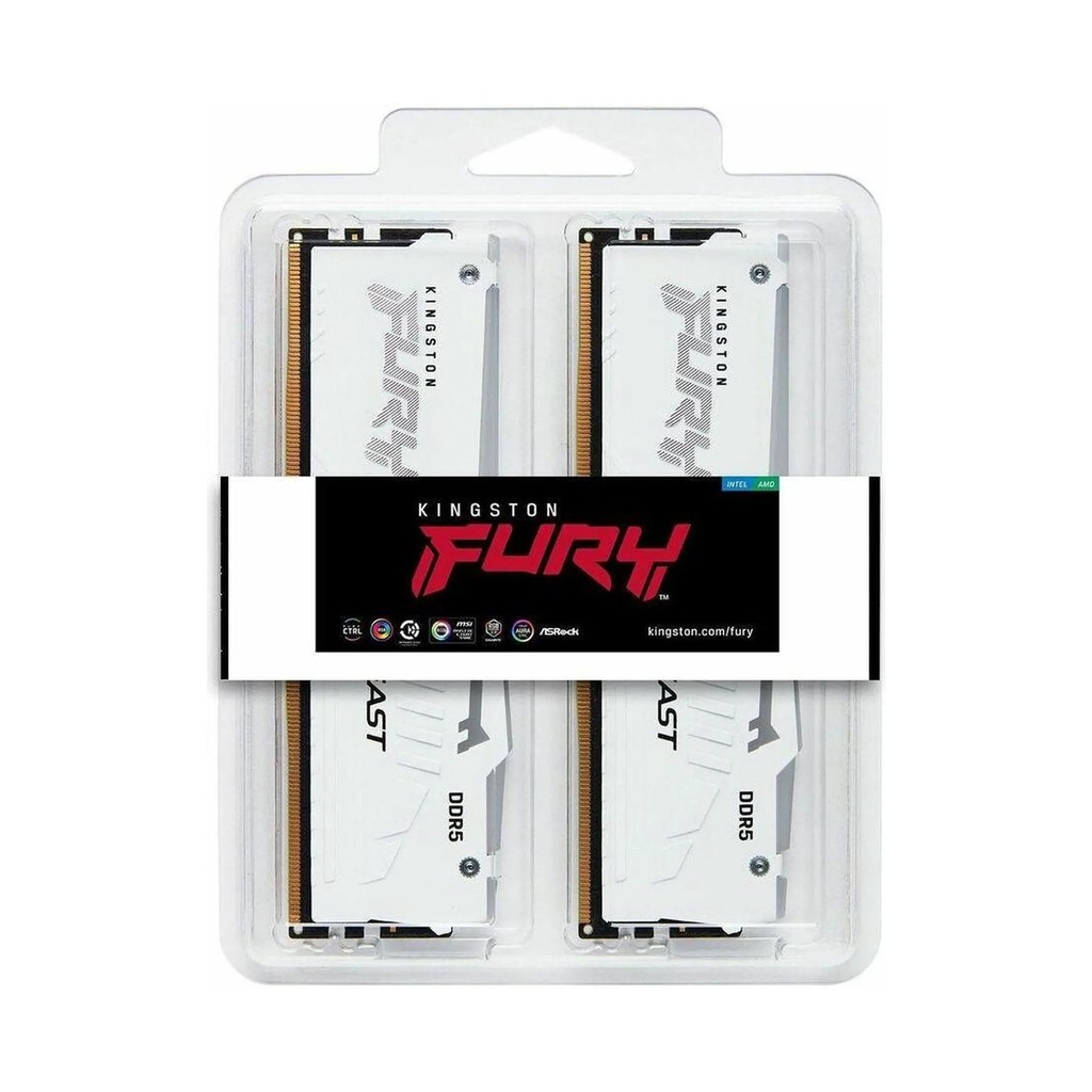 Kingston Fury Beast RGB 64GB (2x32GB) DDR5 6000MHz CL30 Memory Kit of 2 AMD Expo/Intel XMP, White | KF560C30BWAK2-64