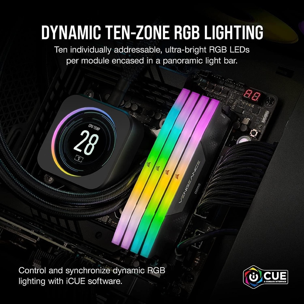 CORSAIR VENGEANCE® RGB 96GB (2x48GB) DDR5 DRAM 6800MT/s CL34,XMP Ready - Memory Kit — Black