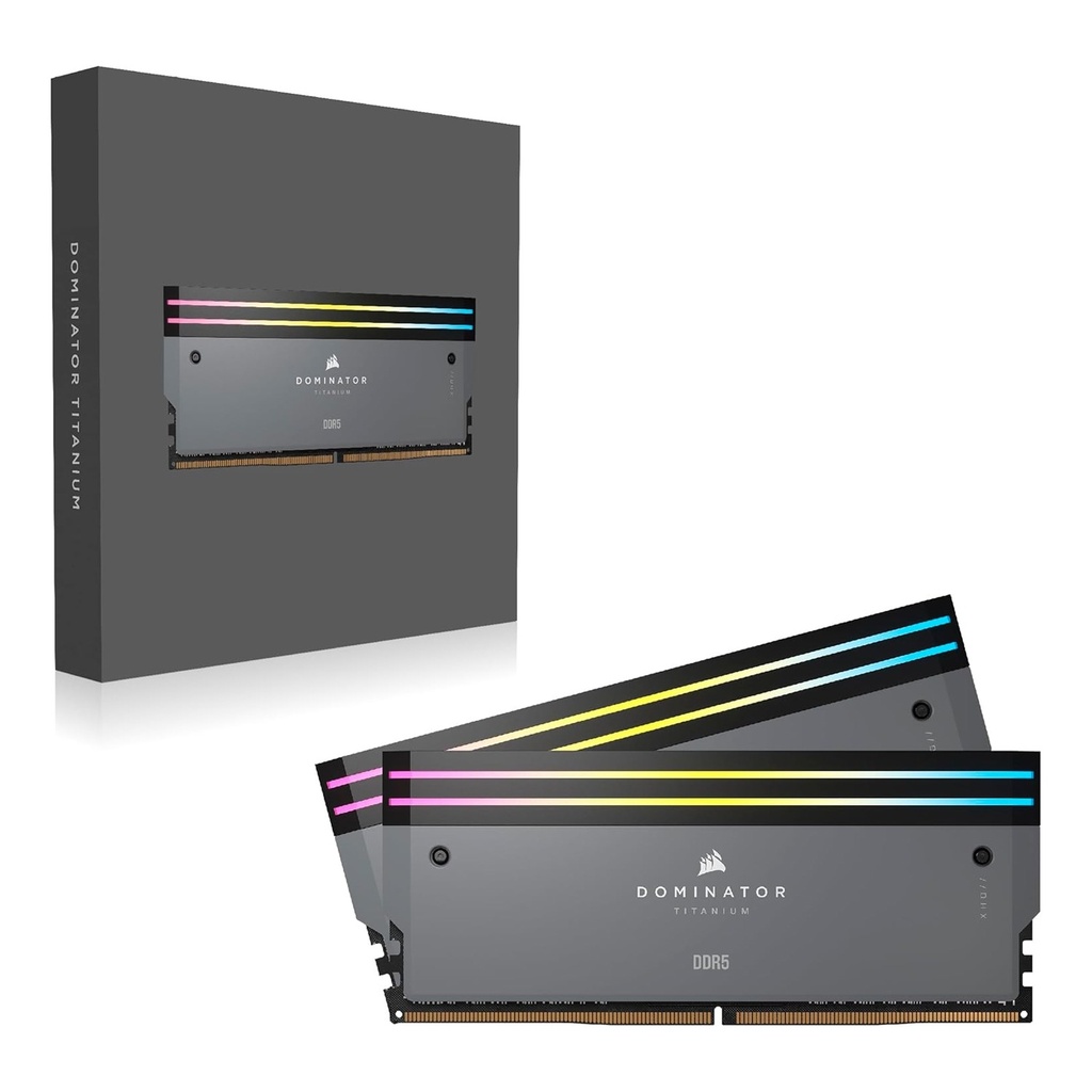 CORSAIR DOMINATOR® TITANIUM RGB 64GB (2x32GB) DDR5 DRAM 6000MT/s CL30 AMD EXPO & Intel XMP Memory Kit — Grey