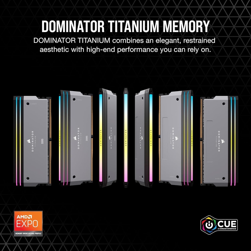 CORSAIR DOMINATOR® TITANIUM RGB 64GB (2x32GB) DDR5 DRAM 6000MT/s CL30 AMD EXPO & Intel XMP Memory Kit — Grey