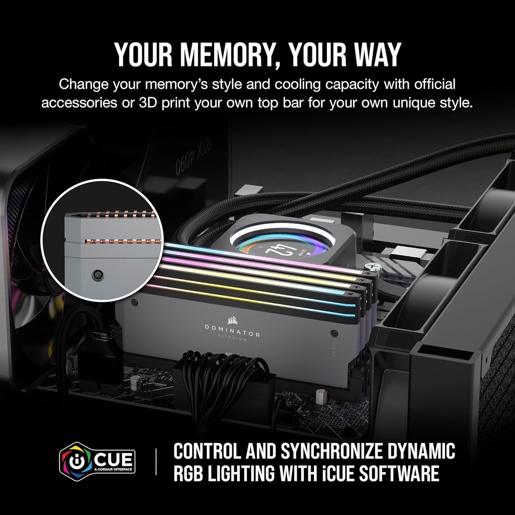 CORSAIR DOMINATOR® TITANIUM RGB 64GB (2x32GB) DDR5 DRAM 6000MT/s CL30 AMD EXPO & Intel XMP Memory Kit — Grey