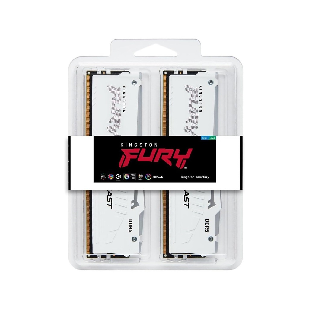 Kingston Fury Beast RGB 64GB (2x32GB) DDR5 6000MT/s CL36 Memory Kit - White