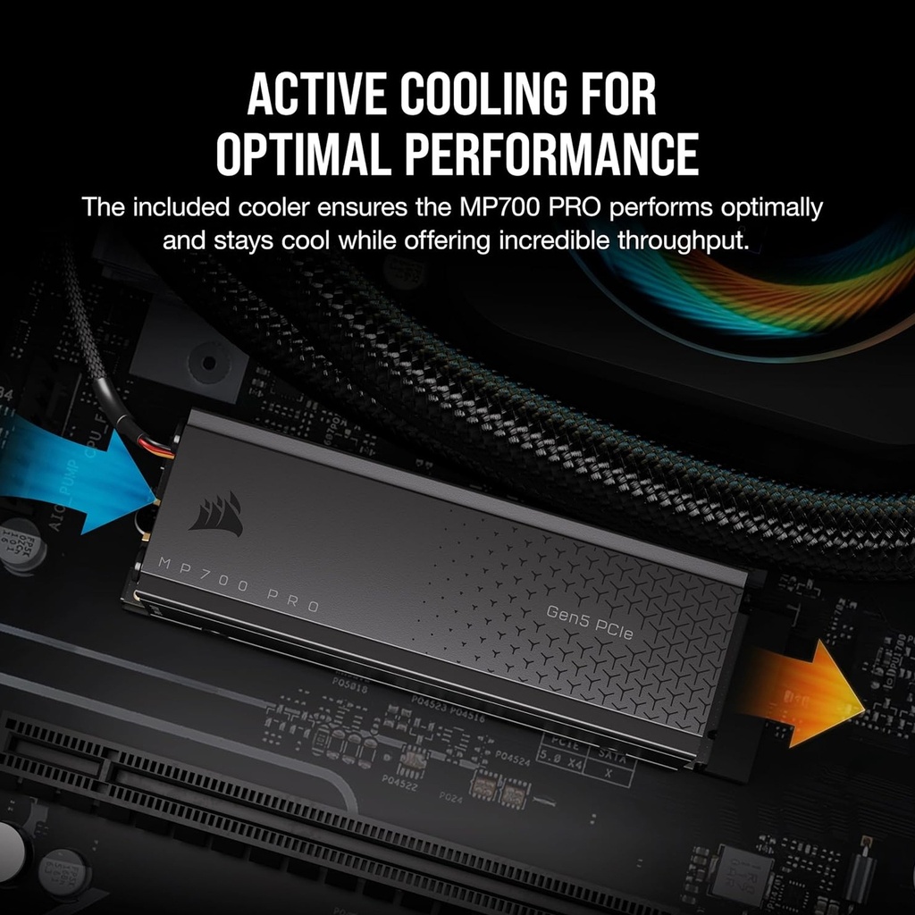 Corsair MP700 Pro 1TB PCIe Gen 5 x4 NVMe M.2 SSD Up to 11,700MB/s Read, Up to 9,600MB/s Write With Air Cooler