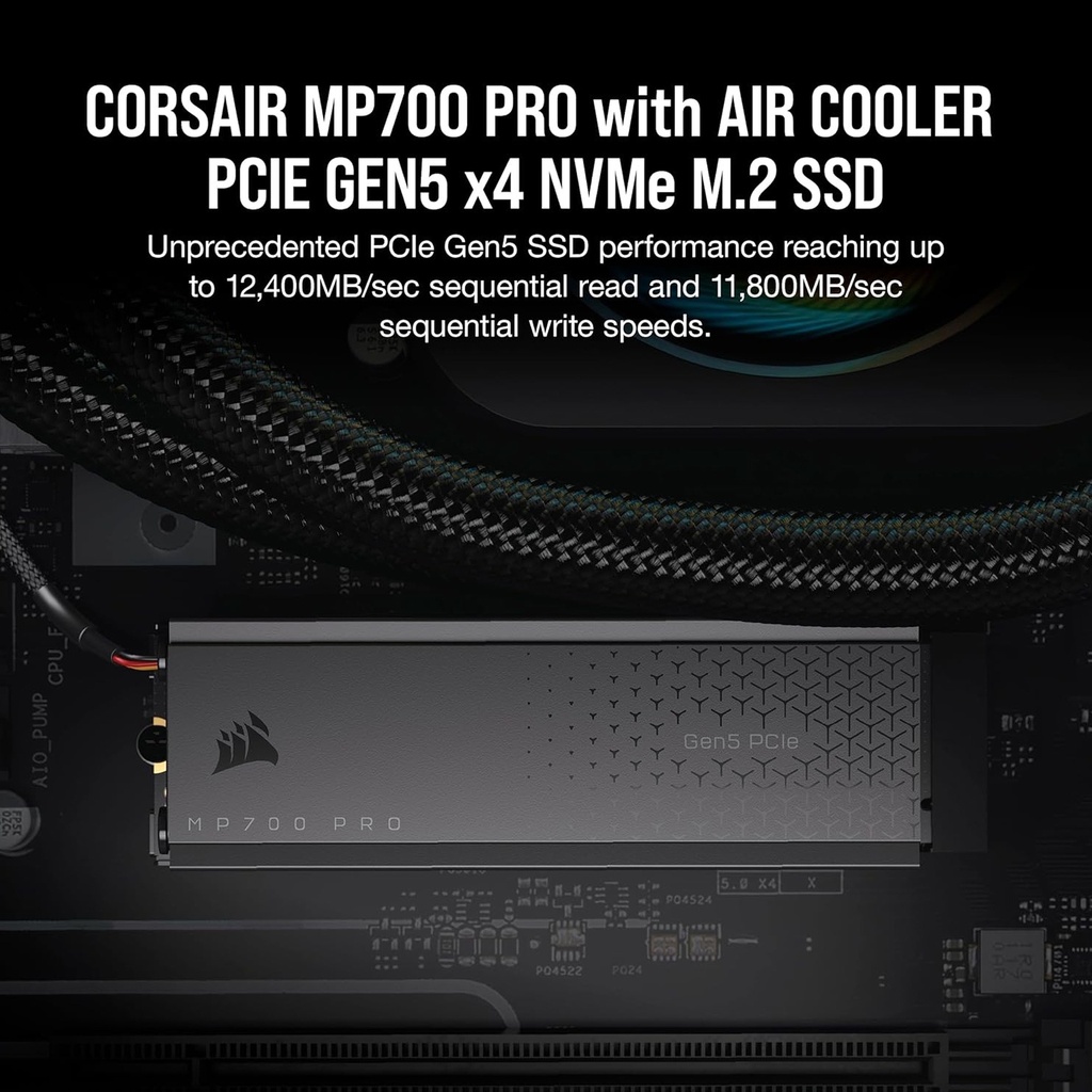 Corsair MP700 Pro 1TB PCIe Gen 5 x4 NVMe M.2 SSD Up to 11,700MB/s Read, Up to 9,600MB/s Write With Air Cooler