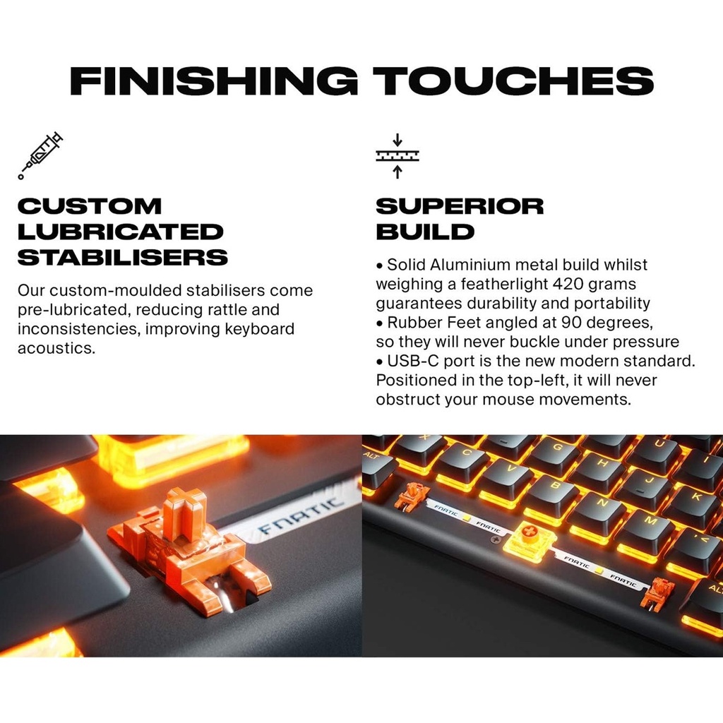 Fnatic Streak65 LP Ultra Fast Low Profile Switches 65% Compact Mechanical Keyboard - Black