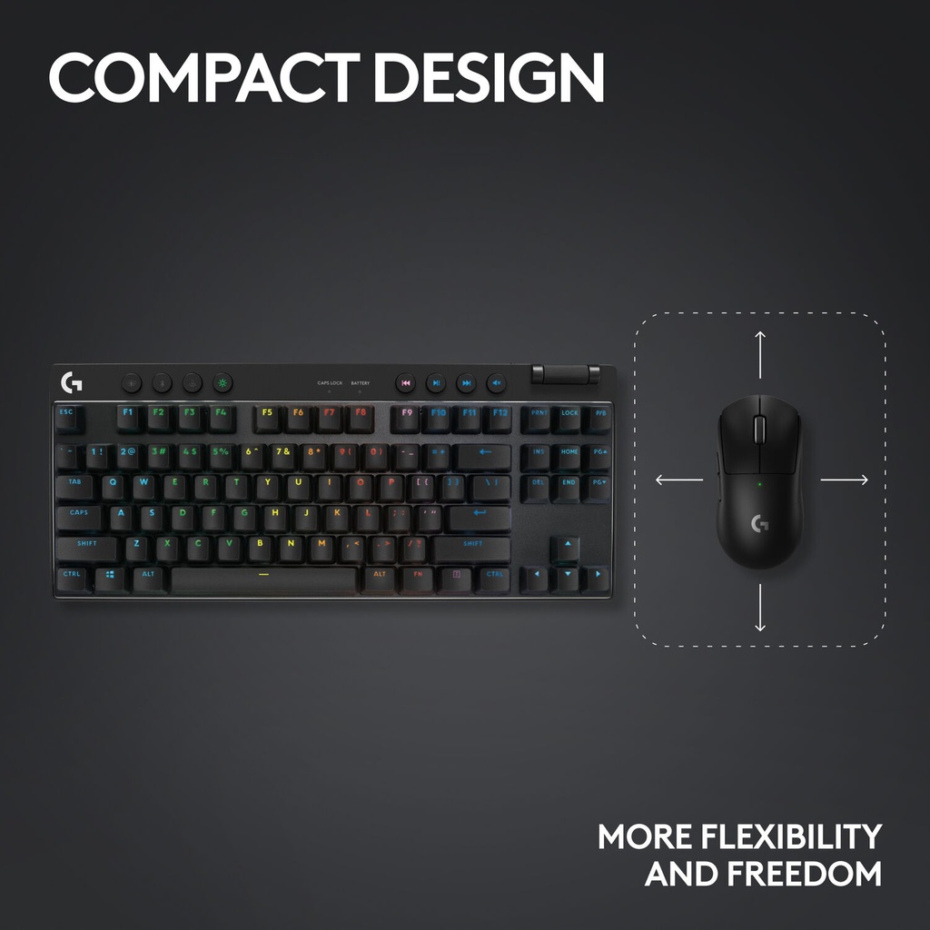 Logitech G PRO X TKL LIGHTSPEED Wireless Gaming Keyboard, Ultra-Portable Tenkeyless Design, Lightsync RGB Backlit, PBT Keycaps, Tactile Switches (GX Brown), BT/USB, US INTL Layout, Black | ‎920-012136