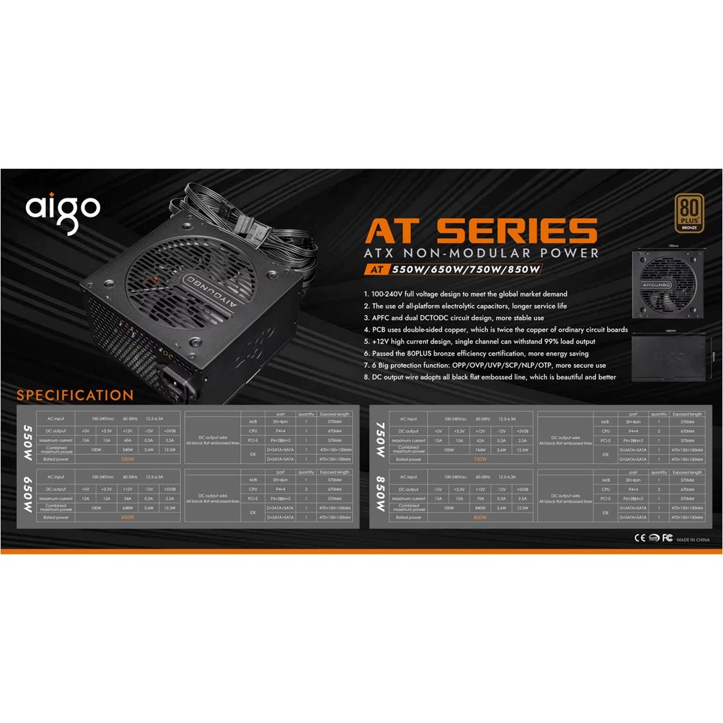 Aigo AT750 80 Plus Bronze Non Modular 750W Power Supply