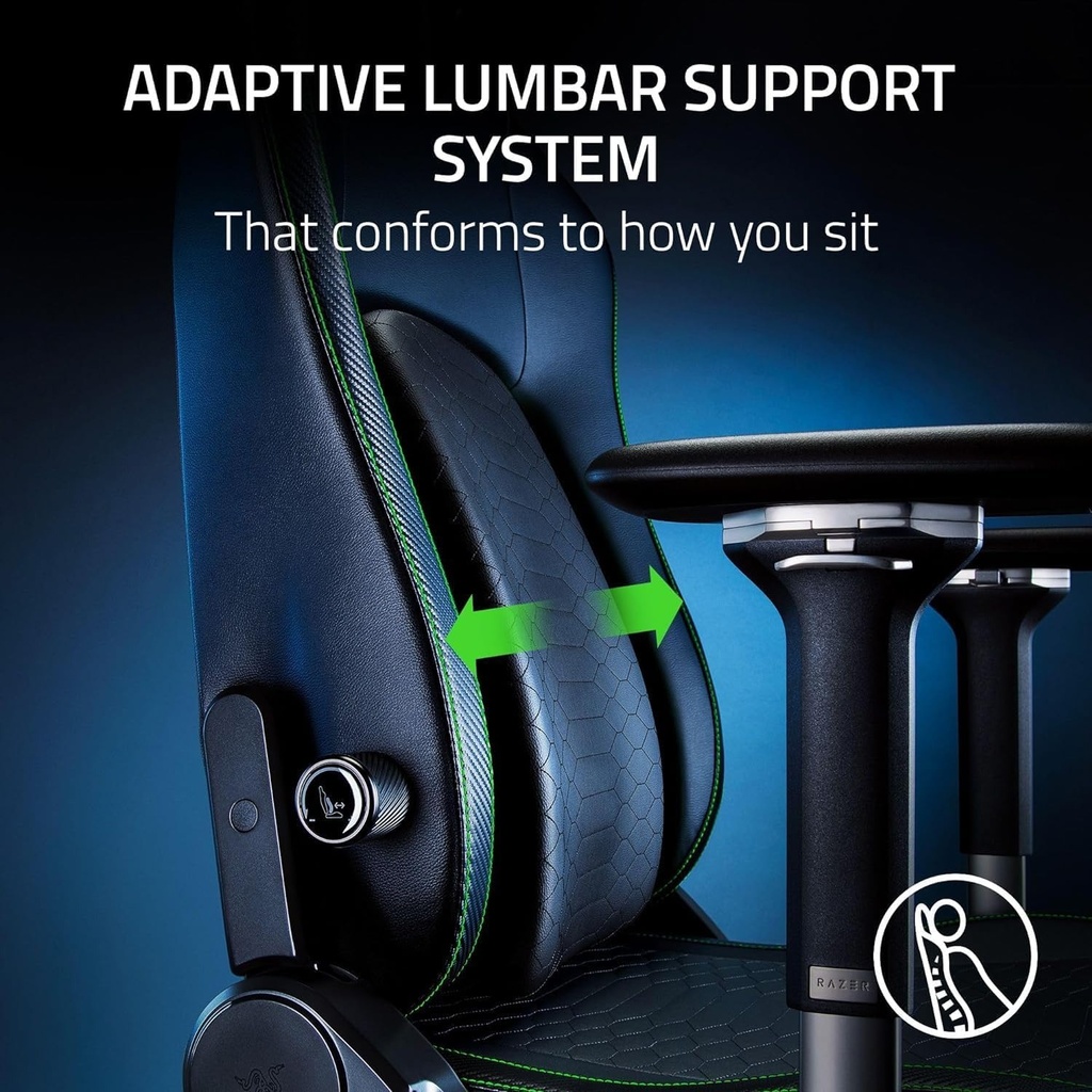 Razer Iskur V2 Gaming Chair with Adaptive Lumbar Support, Fully Adjustable lumbar Curve High Density Foam Cushions 4D Armrests - Black / Green