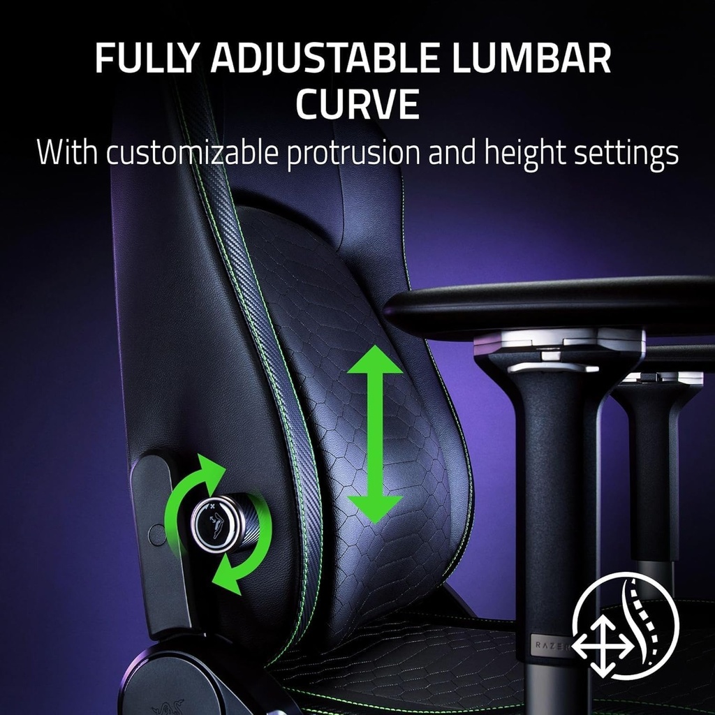 Razer Iskur V2 Gaming Chair with Adaptive Lumbar Support, Fully Adjustable lumbar Curve High Density Foam Cushions 4D Armrests - Black / Green