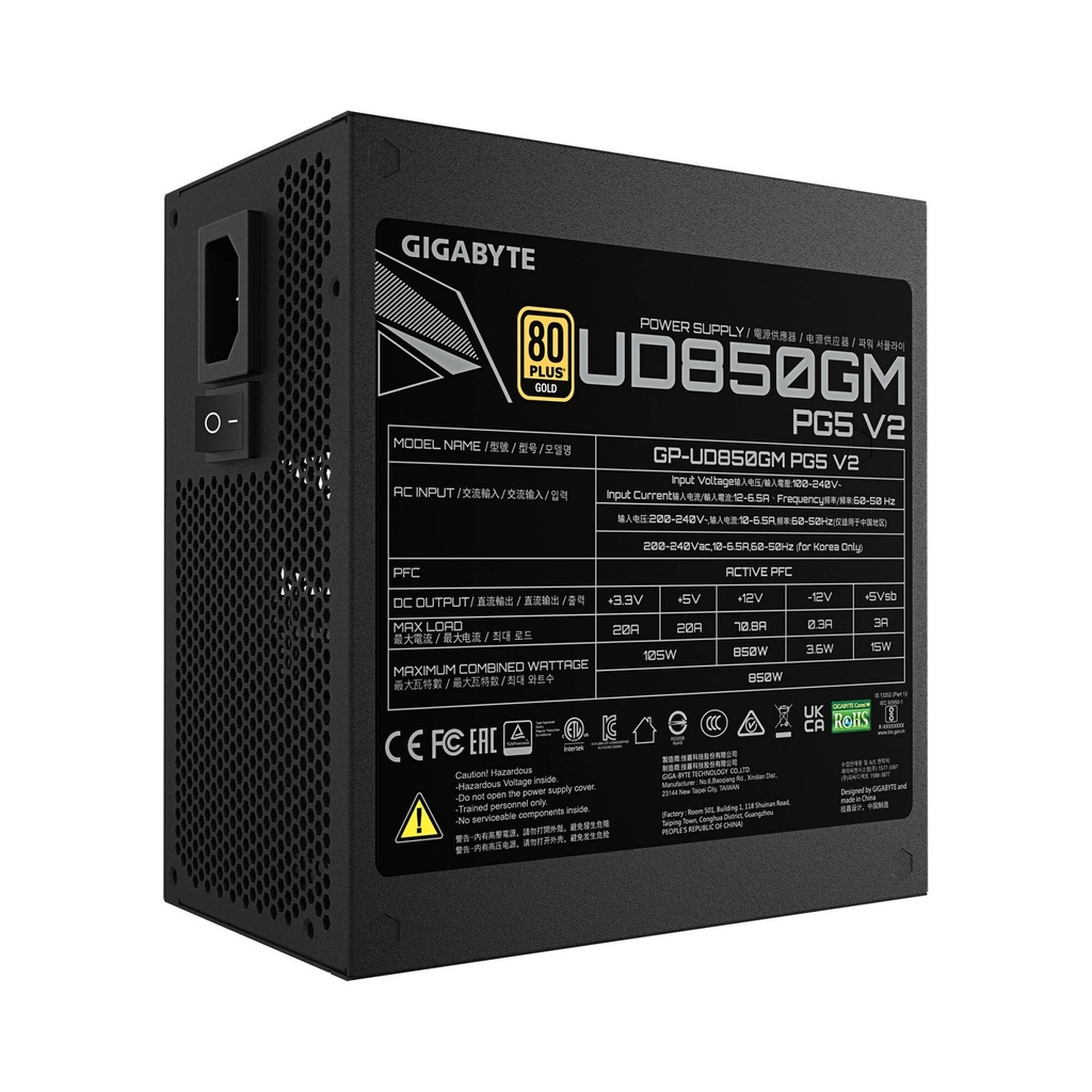 GigaByte UD850GM PG5 V2 80 PLUS Gold Fully Modular ATX 3.1 PCIe Gen 5.1 850W Power Supply
