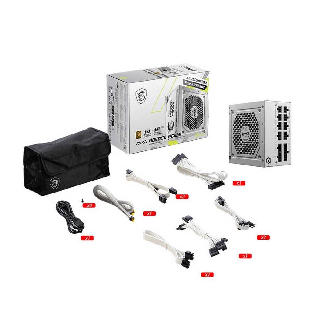 MSI MEG A850GL 80PLUS GOLD 850W Cybenetic ATX 3.1 PCIe 5.1 Ready Power Supply -White