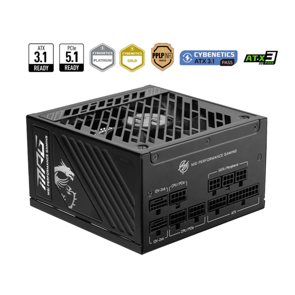 MSI MPG A1250GS 80PLUS Gold 1250W Cybenetic Gold ATX 3.1 PCIe 5 Ready Power Supply
