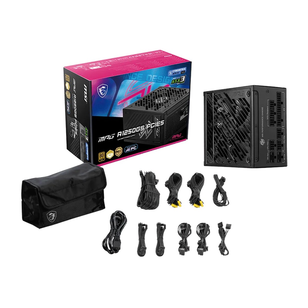 MSI MPG A1250GS 80PLUS Gold 1250W Cybenetic Gold ATX 3.1 PCIe 5 Ready Power Supply