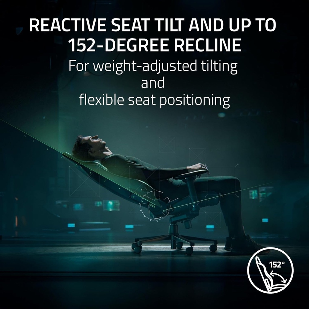 Razer Iskur V2 Gaming Chair with Adaptive Lumbar Support, Fully Adjustable lumbar Curve High Density Foam Cushions 4D Armrests - Black / Green
