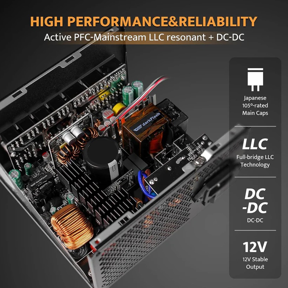 DarkFlash PMT1050 80 Plus Gold Fully Modular 1050W ATX 3.1 & PCIe 5.1 Power Supply - Black