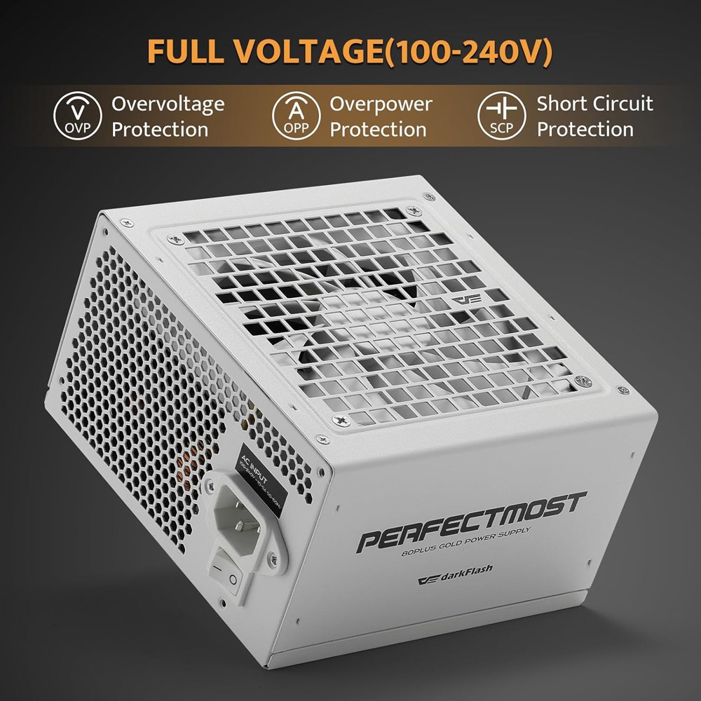 DarkFlash PMT850 80 Plus Gold Fully Modular 850W ATX 3.1 & PCIe 5.1 Power Supply - White