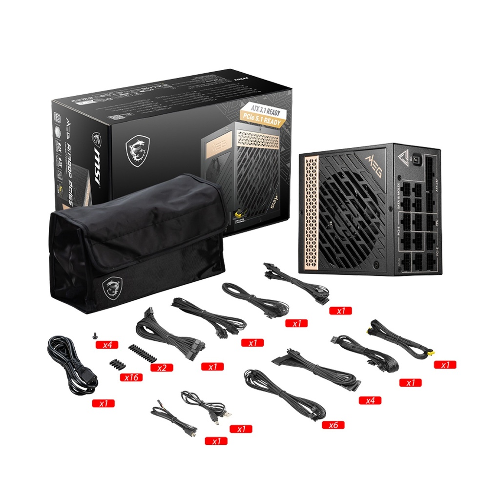 MSI MEG Ai1300P 80PLUS Platinum 1300W Cybenetic Platinum ATX 3.1 PCIe 5.1 Ready Power Supply