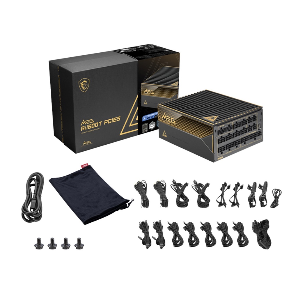 MSI MEG Ai1600T 80PLUS Titanium 1600W Cybenetic Titanium ATX 3.1 PCIe 5.1 Ready Power Supply