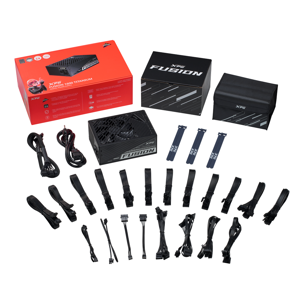 XPG FUSION 1600W 80 Plus TITANIUM PCIE 5 & ATX 3.0 Power Supply - Full Modular - 100% Japanese Capacitors