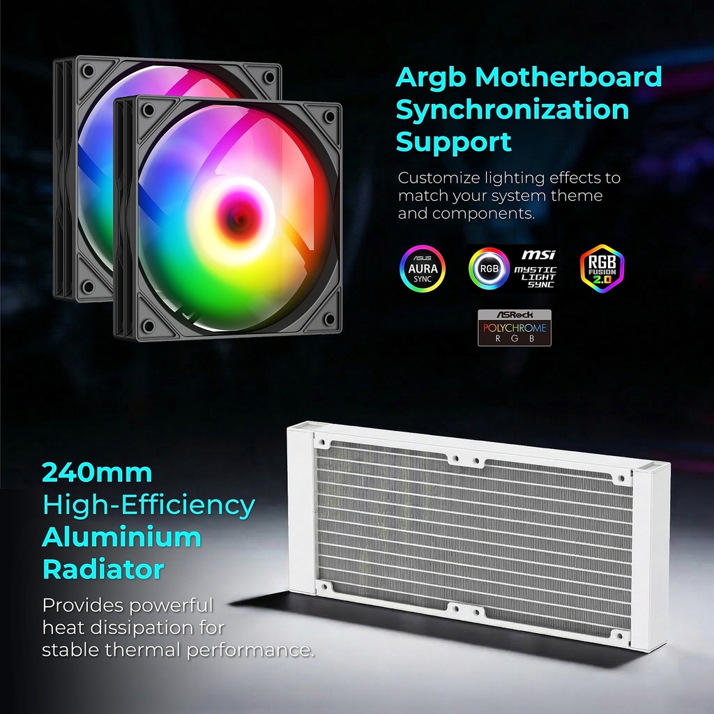 Tortox Nivora Vibe 240 ARGB Liquid CPU Cooler - Black