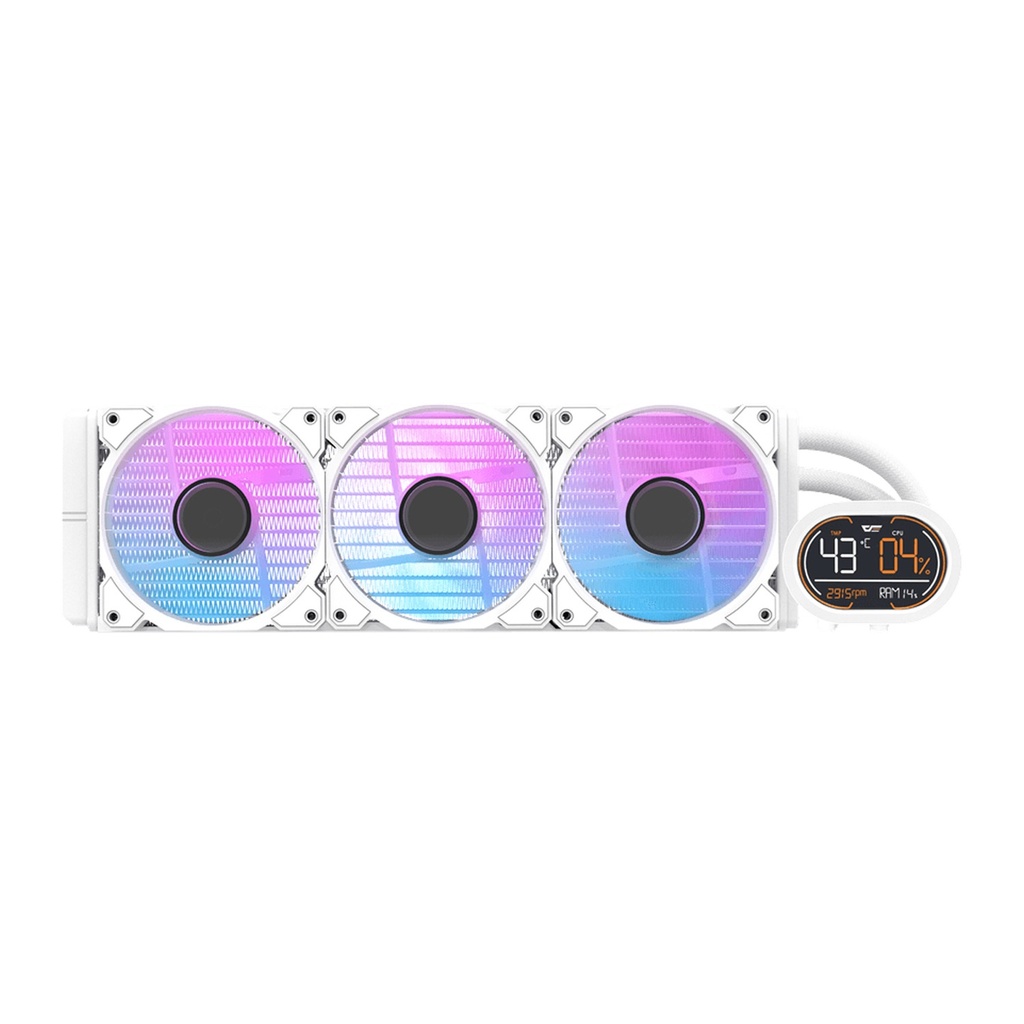 DarkFlash DH360D All-in-One 360mm Liquid CPU Cooler,Comes with LCD Magnetic display, Low noise CPU cooler- White