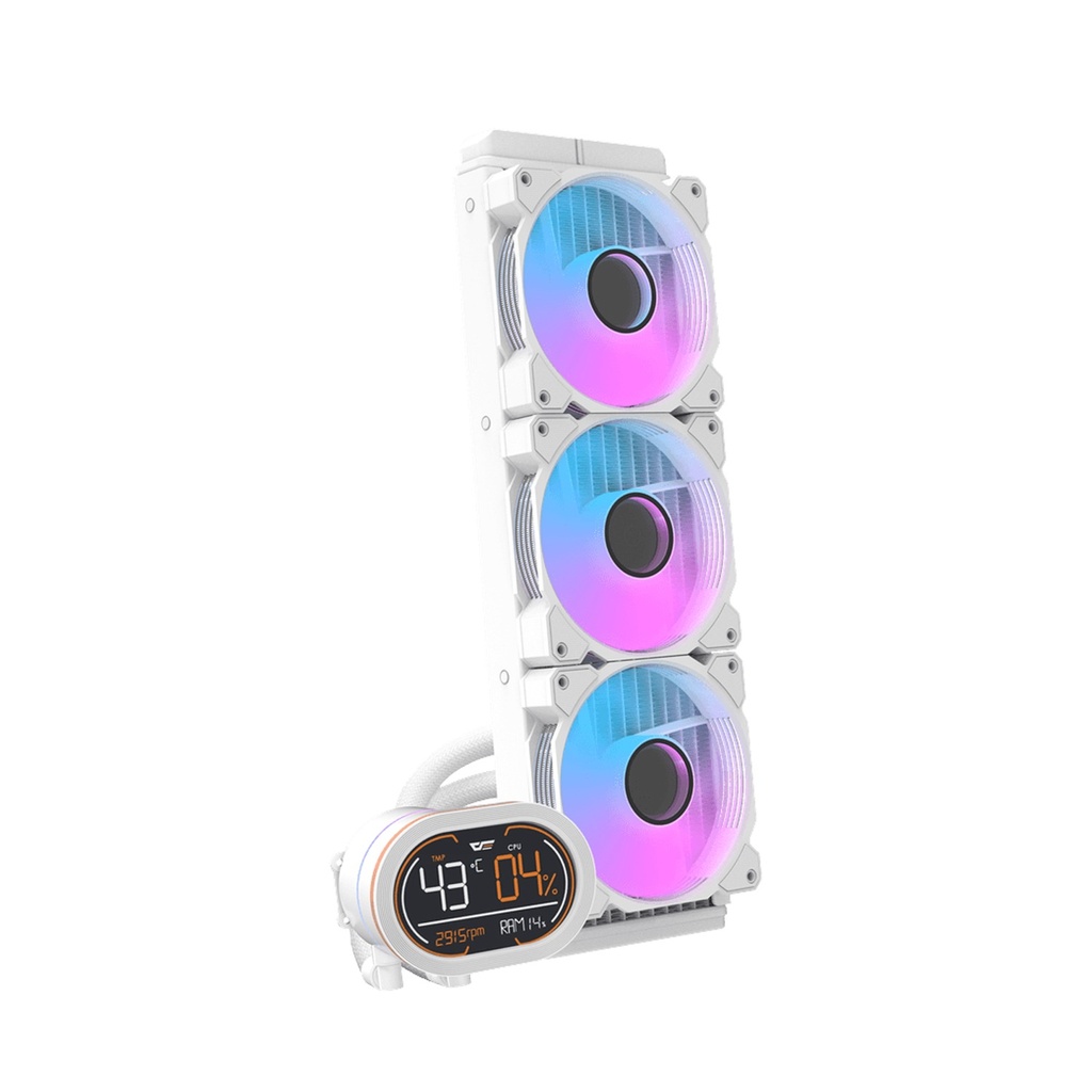 DarkFlash DH360D All-in-One 360mm Liquid CPU Cooler,Comes with LCD Magnetic display, Low noise CPU cooler- White