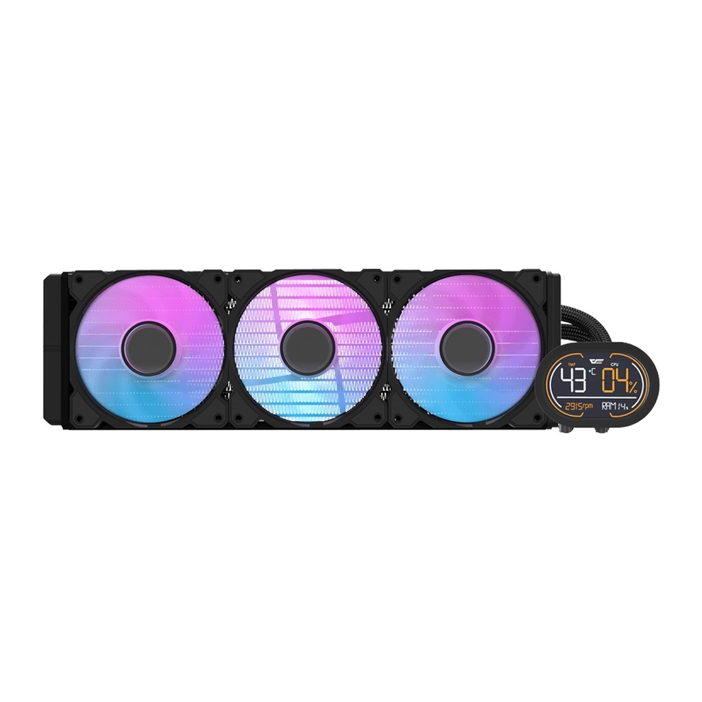 DarkFlash DH360D All-in-One 360mm Liquid CPU Cooler,Comes with LCD Magnetic display, Low noise CPU cooler- Black