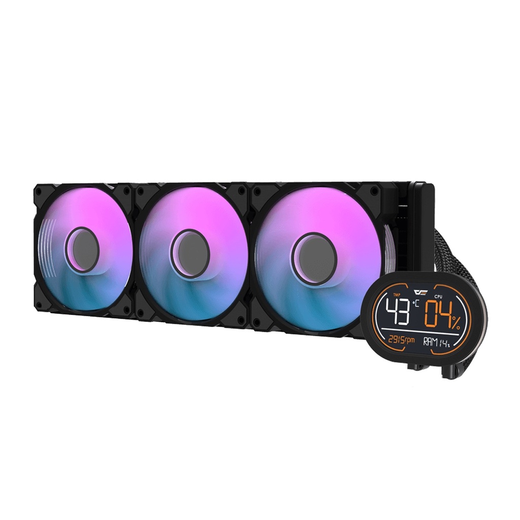 DarkFlash DH360D All-in-One 360mm Liquid CPU Cooler,Comes with LCD Magnetic display, Low noise CPU cooler- Black