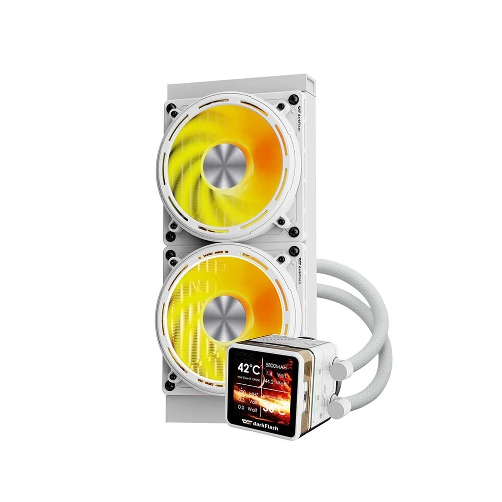 DarkFlash EXPLORE DE240 ARGB 240mm AIO Liquid CPU Cooler with 2.88" LCD Screen - White