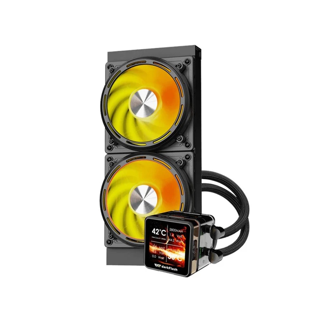 DarkFlash EXPLORE DE240 ARGB 240mm AIO Liquid CPU Cooler with 2.88" LCD Screen - Black