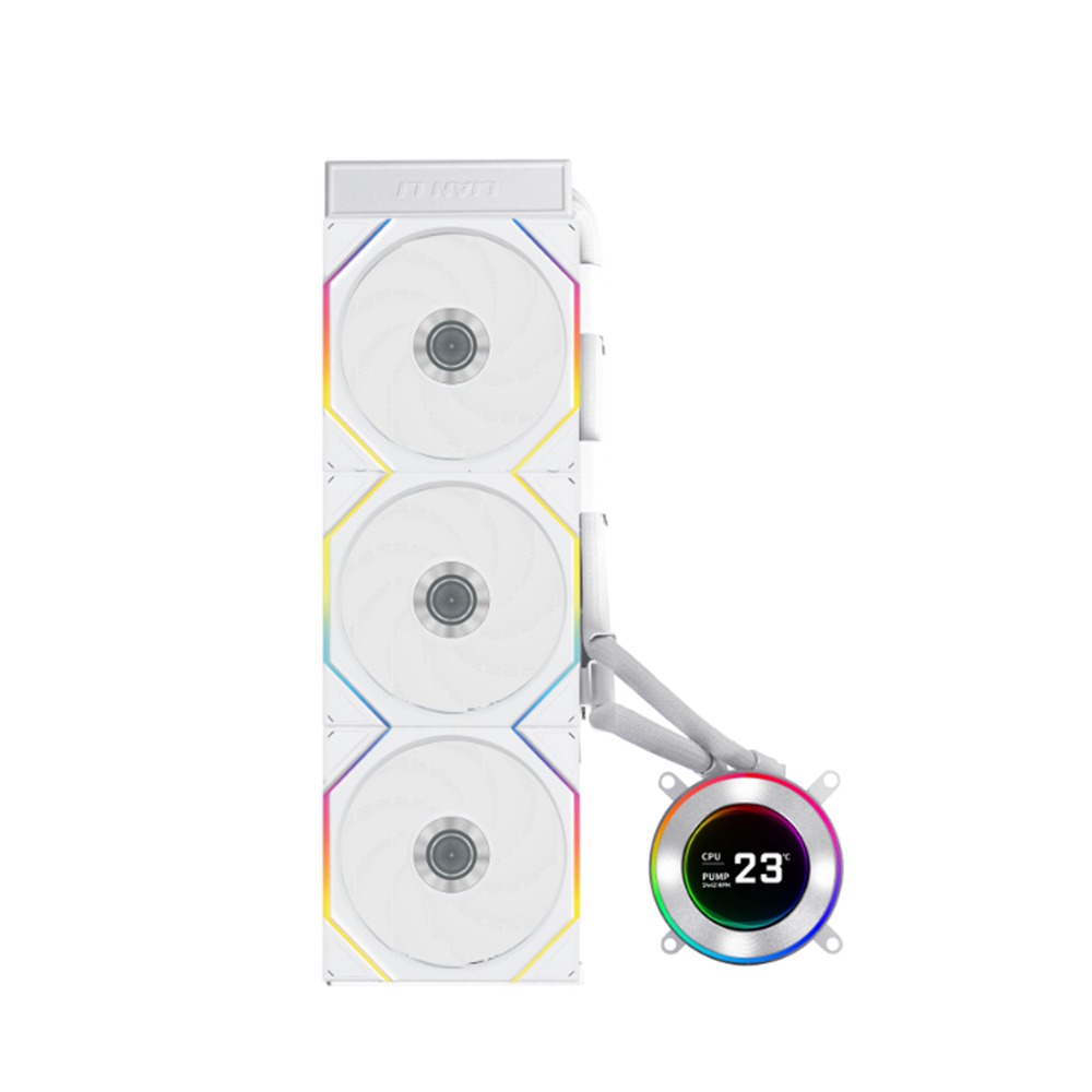 Lian Li Hydro-Shift II LCD-C 360TL Liquid CPU Cooler with TL Wireless Fans, 2.1" IPS LCD Screen - White