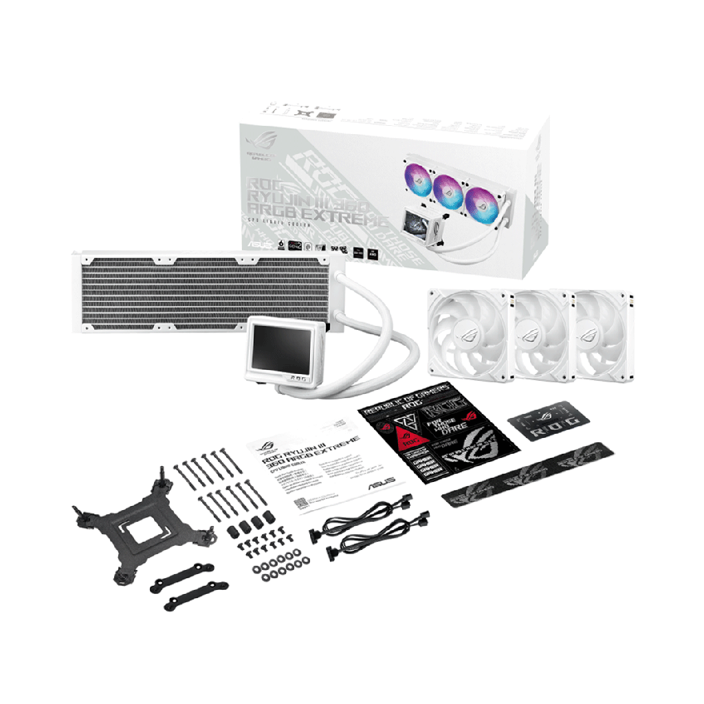 Asus ROG Ryujin III 360 ARGB Extreme Gen 2, 3.5" LCD, Magnetic Daisy-Chainable Fan, 360MM CPU Liquid Cooler - White