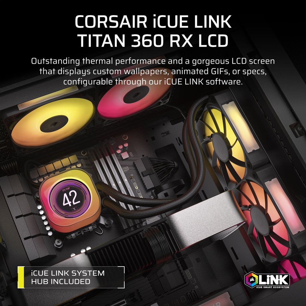 Corsair iCUE Link Titan 360 RX LCD RGB Extreme Performance 360mm Liquid CPU Cooler - Black