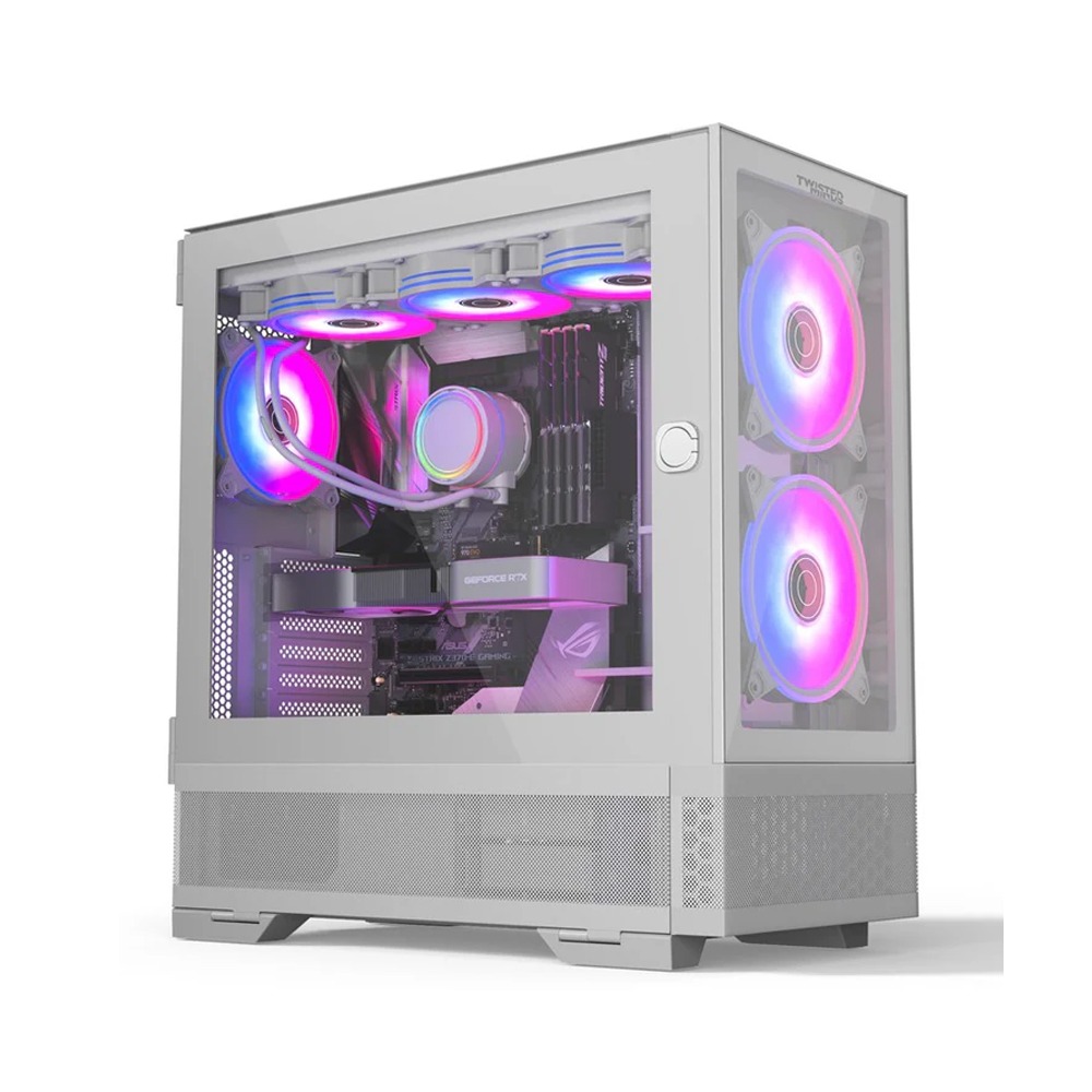 Twisted Minds Minimalist-04 Mid-Tower Tempered Glass Side & Front Panel with 4 RGB Fans - White