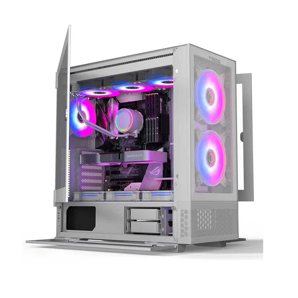 Twisted Minds Minimalist-04 Mid-Tower Tempered Glass Side & Front Panel with 4 RGB Fans - White