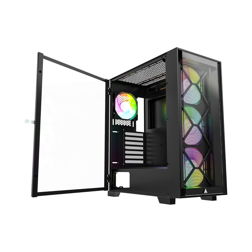 Montech Air 1000 Premium Mid Tower Two Panel Front & Left Side Tempered Glass Case with 4 RGB Fans - Black