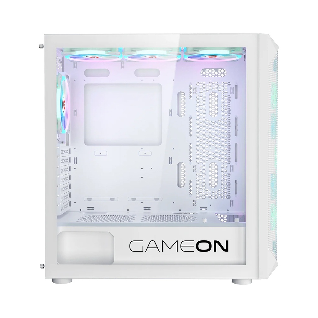 GameOn Emperor Arctic I Series Mid Tower Tempered Glass Side Panel Case with 7 ARGB Fans - White