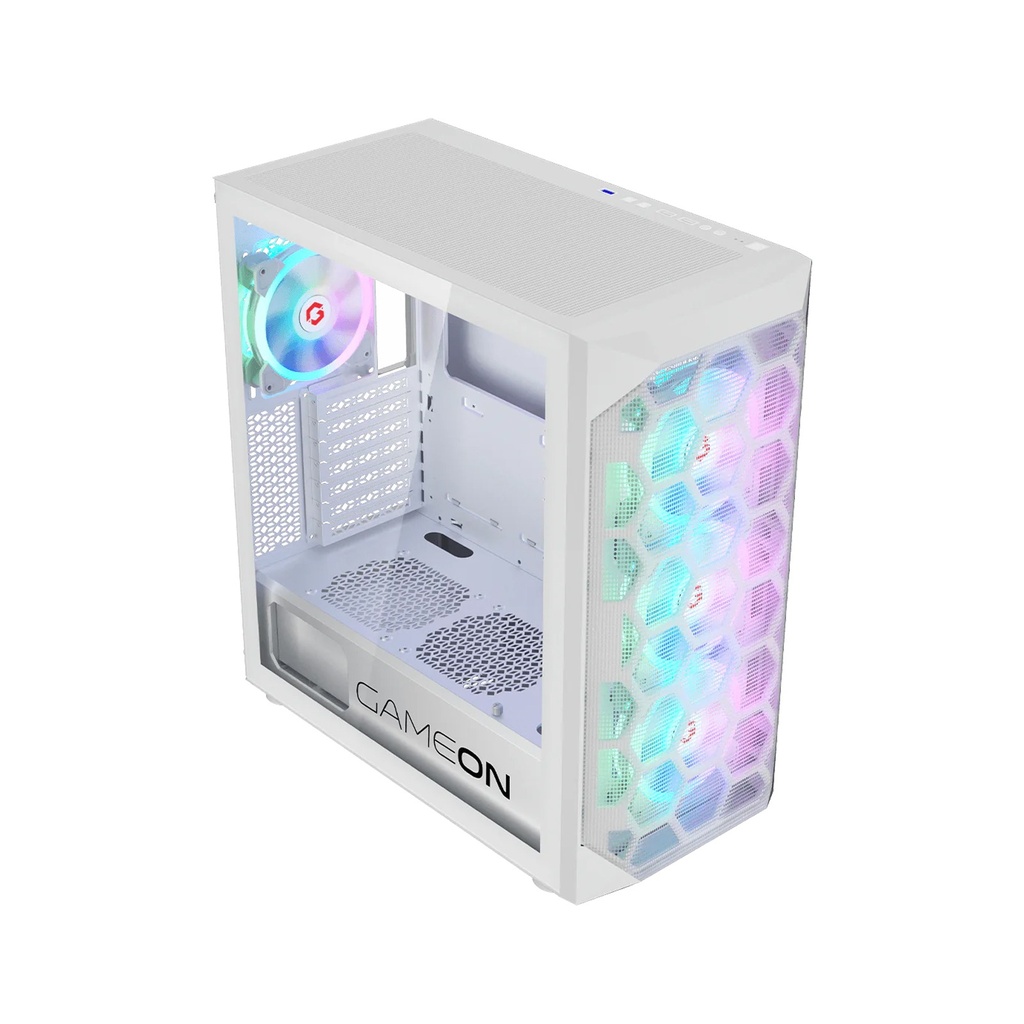GameOn Emperor Arctic I Series Mid Tower Tempered Glass Side Panel Case with 7 ARGB Fans - White