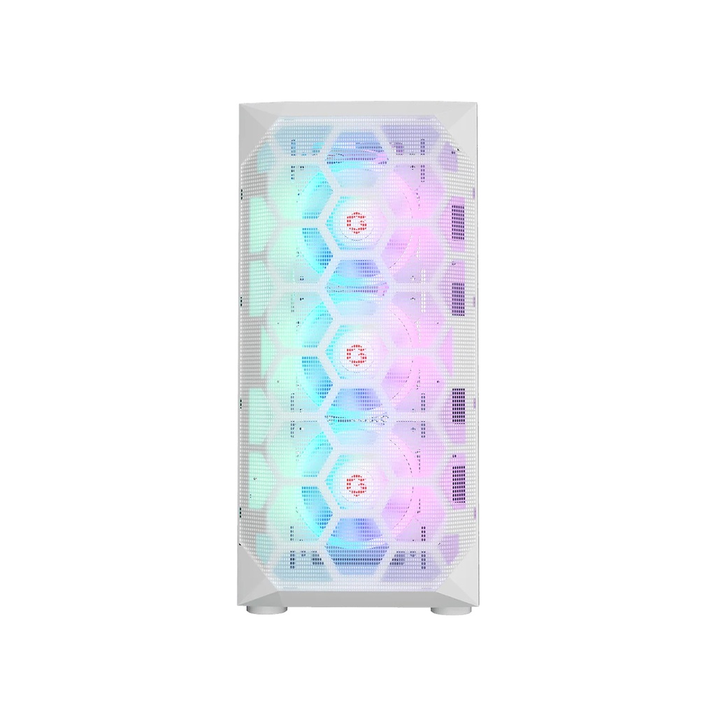 GameOn Emperor Arctic I Series Mid Tower Tempered Glass Side Panel Case with 7 ARGB Fans - White