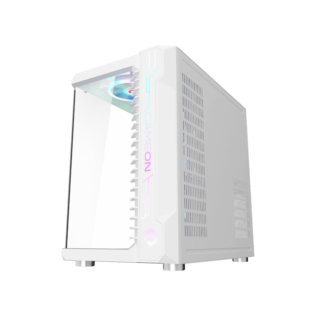 GameOn Emperor Arctic III Series Mid Tower Two Panel Front & Left Side Tempered Glass Case with 7 ARGB Fans - White