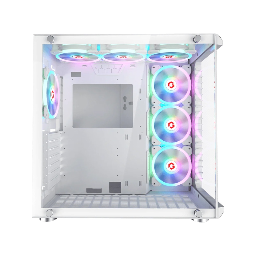 GameOn Emperor Arctic III Series Mid Tower Two Panel Front & Left Side Tempered Glass Case with 7 ARGB Fans - White