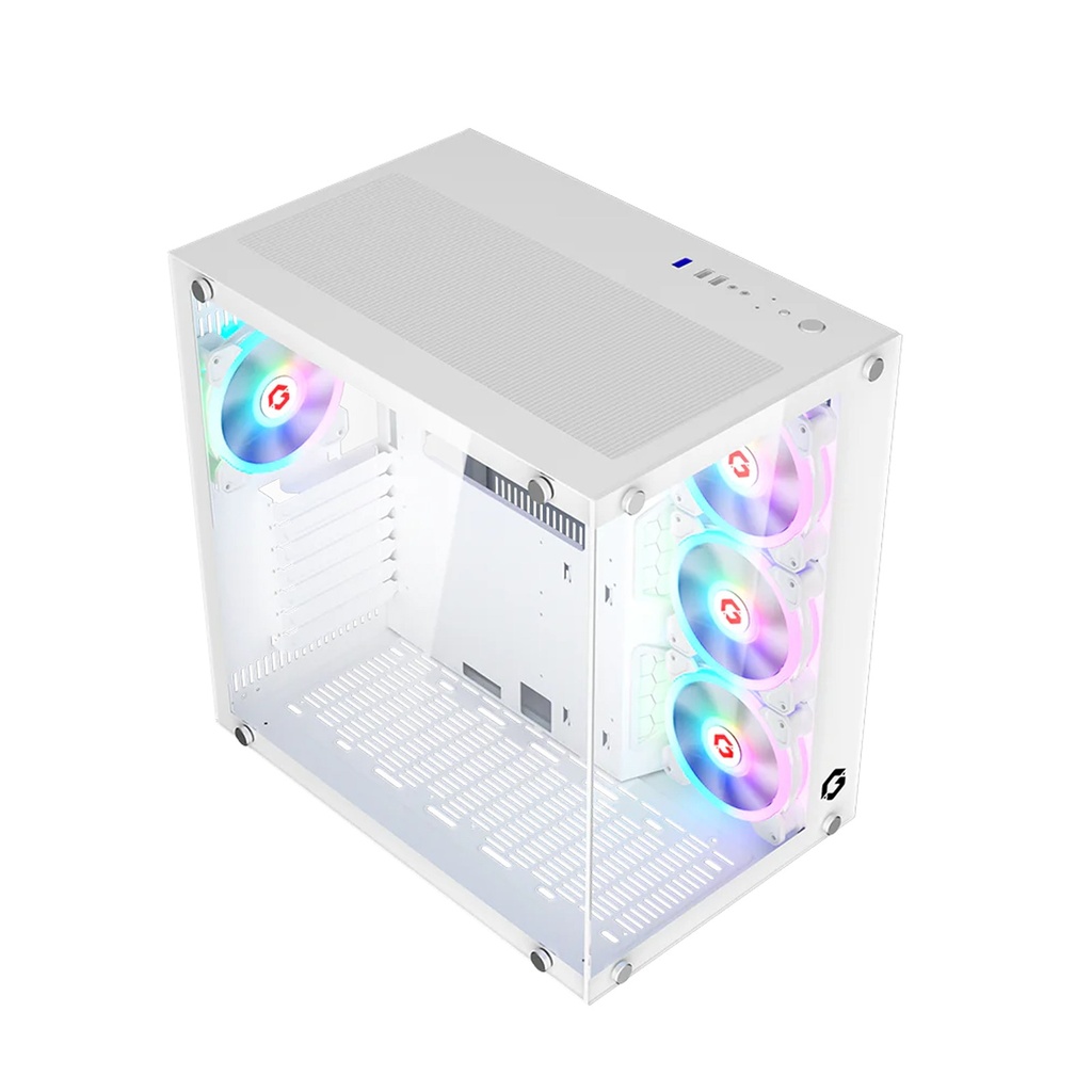 GameOn Emperor Arctic II Series Mid Tower Two Panel Front & Left Side Tempered Glass Case with 7 ARGB Fans - White