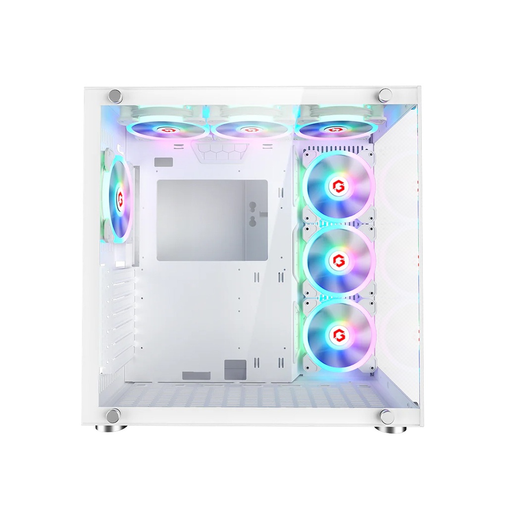 GameOn Emperor Arctic II Series Mid Tower Two Panel Front & Left Side Tempered Glass Case with 7 ARGB Fans - White