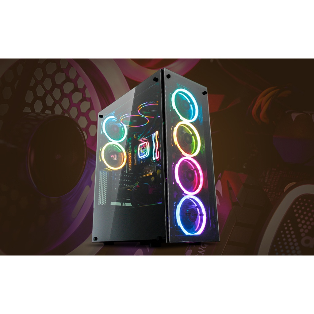DarkFlash Phantom Mid Tower Front Side & Left Side Tempered Glass Panel Case - Black