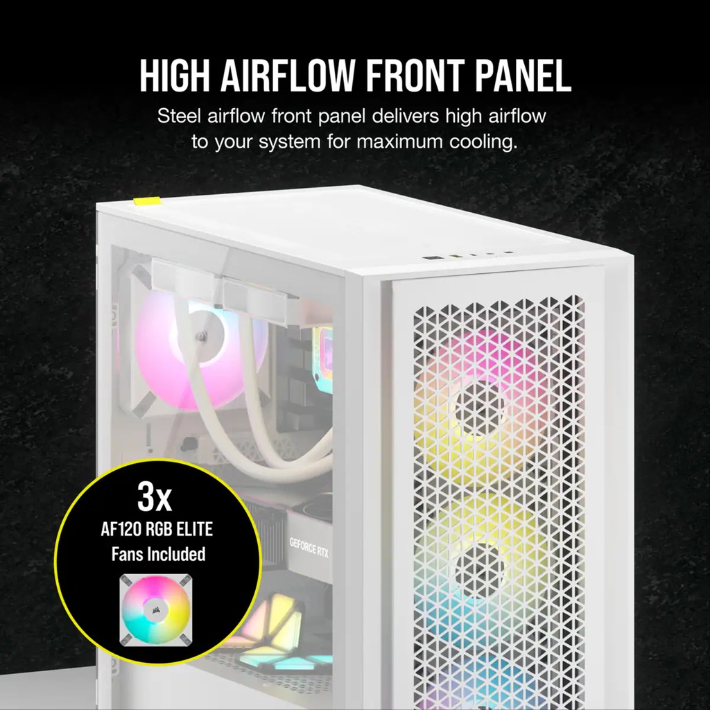Corsair 4000D Airflow Mid Tower Steel Plastic Side Tempered Glass Panel Case with 3 RGB Fan - White
